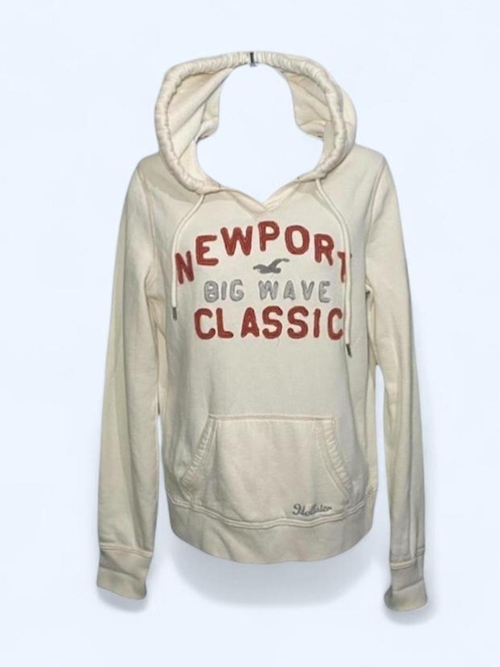 Hollister Cream Hooded Pullover with Rust Lettering